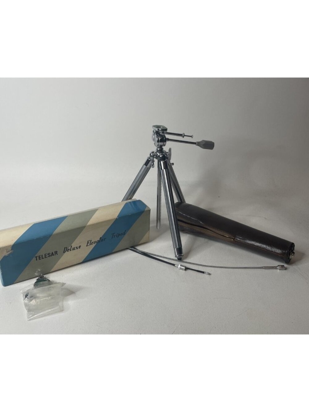 Vintage Chrome TELESAR Elevating Tripod to 55”W/ Original Bag & Box